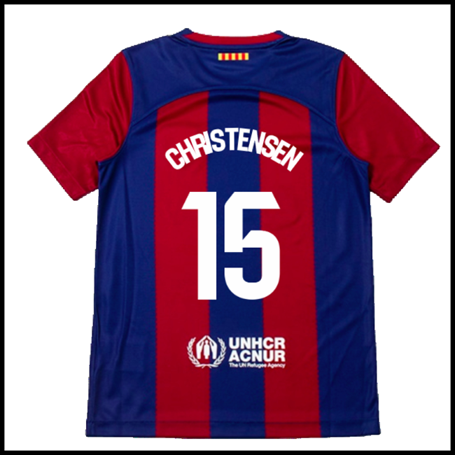Nogometni Dres FC Barcelona Dječji CHRISTENSEN #15 Domaći Komplet 2023-2024