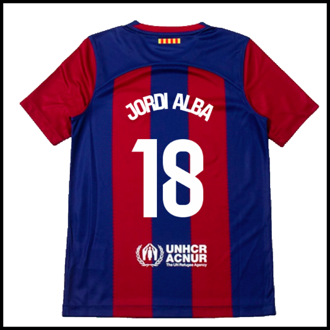 Nogometni Dres FC Barcelona Dječji JORDI ALBA #18 Domaći Komplet 2023-2024