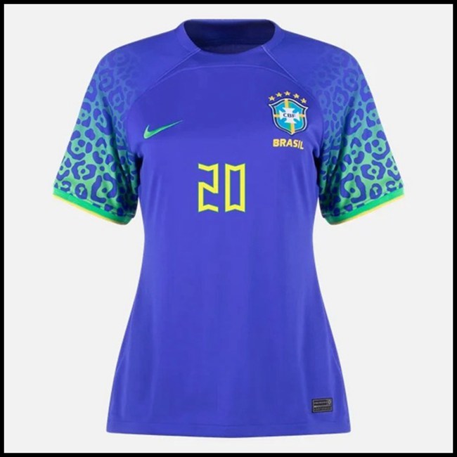 Brazil VINI JR #20 Odjeća,ponuda Nogometni Dres Brazil Ženska VINI JR #20 Gostujući Komplet Svjetsko Prvenstvo 2022 webshop