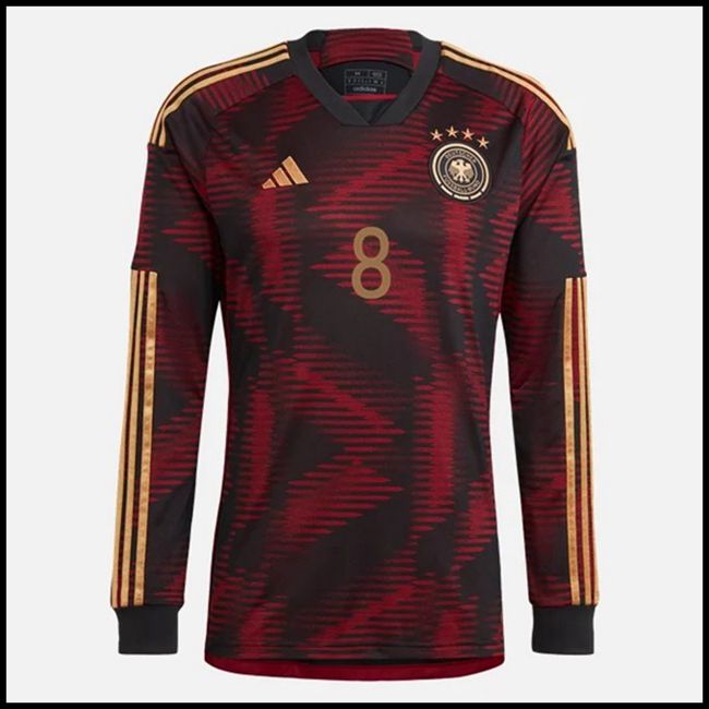 Njemačka GORETZKA #8 Odjeća,kupovina Nogometni Dres Njemačka GORETZKA #8 Dugim Rukavima Gostujući Komplet Svjetsko Prvenstvo 2022 trgovina
