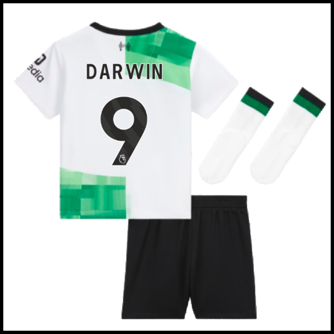 Nogometni Dres Liverpool Dječji DARWIN #9 Gostujući Komplet 2023-2024