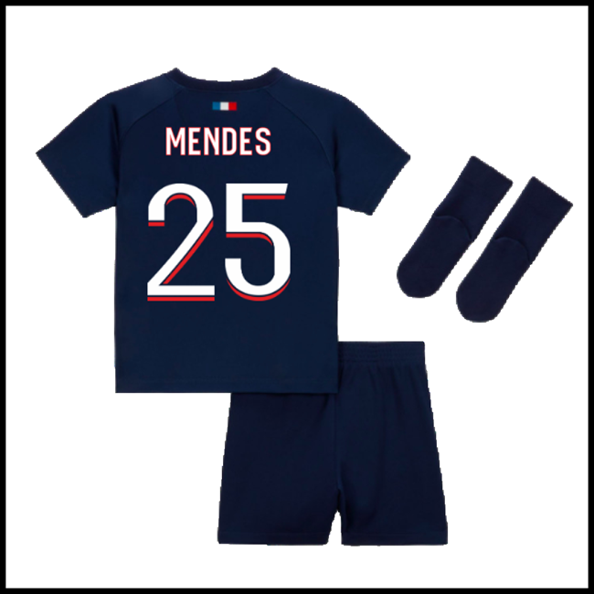 Nogometni Dres Paris Saint Germain PSG Dječji MENDES #25 Domaći Komplet 2023-2024