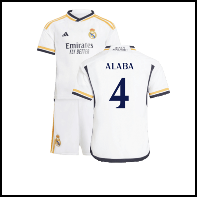 Nogometni Dres FC Real Madrid Dječji ALABA #4 Domaći Komplet 2023-2024
